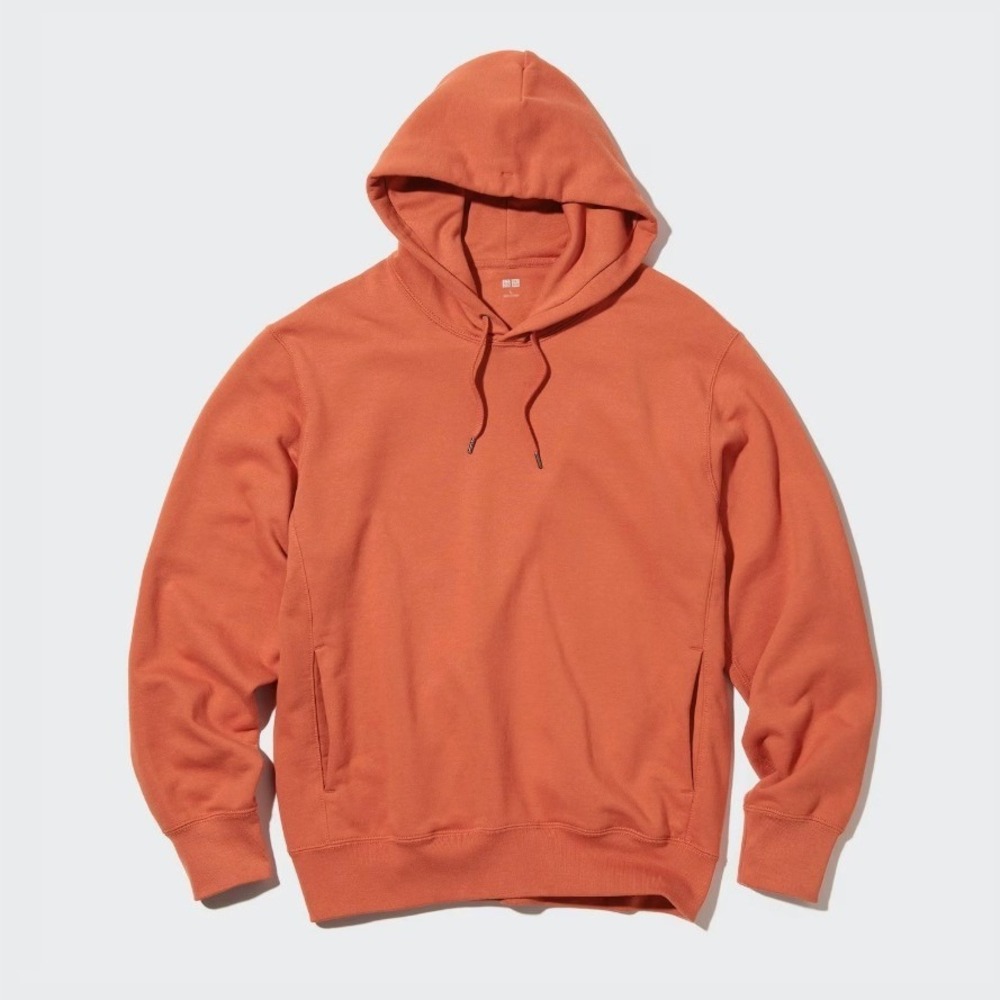 Uniqlo Sweat Pullover Hoodie L Rust Burnt Orange Cotton French Terry Relaxed Fit